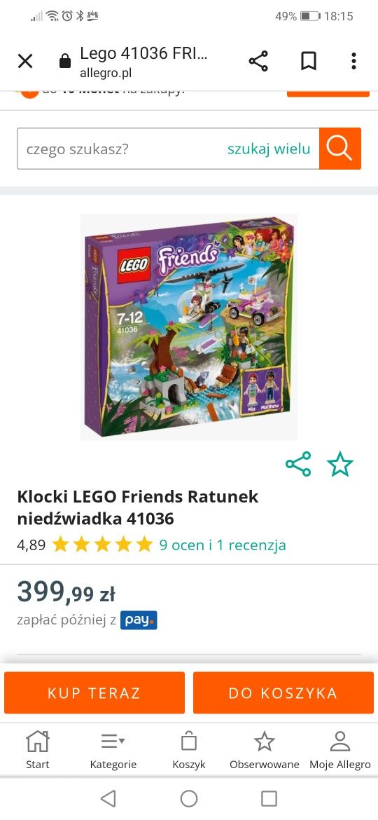 Klocki Lego Friends Ratunek Niedźwiadka 41036