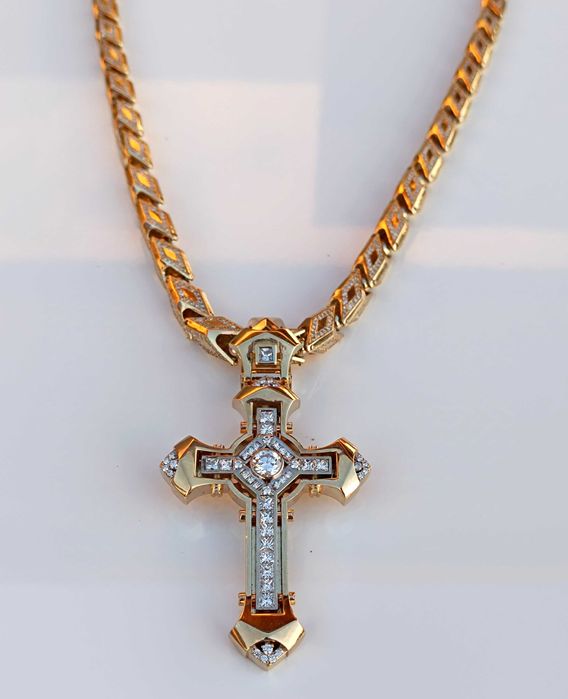 Nowy Niesamowity męski łańcuch z brylantami i krzyżem 257.7g i 36.58ct