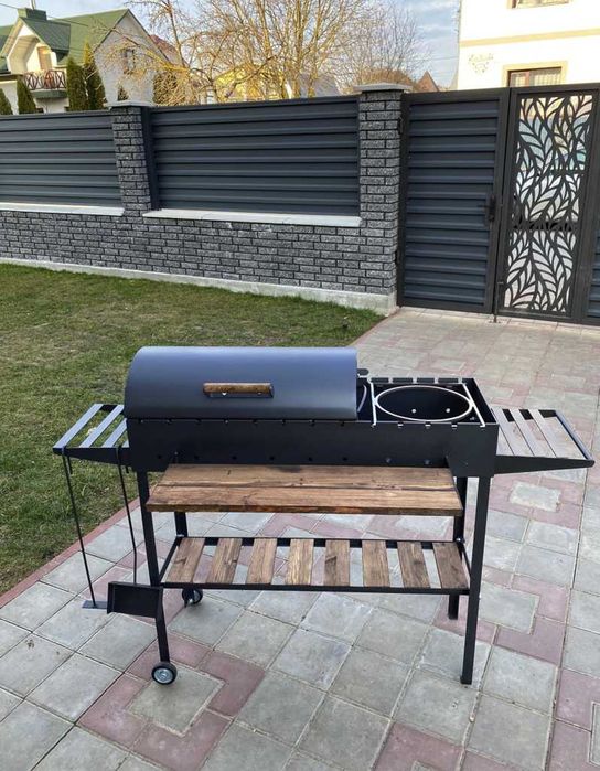 Мангал гриль барбекю метал 5 мм на 13 шампурів з кришкою та колесах