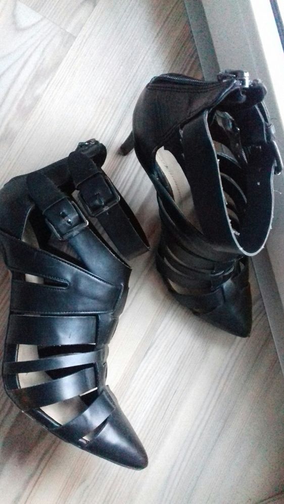 CZARNE BUTY ZARA Gladiatorki obcasy na zamek r.37 sandały