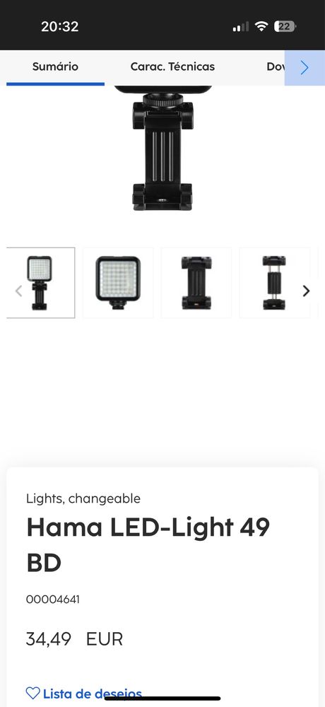 Vendo 2 tripe e 2 luz HAMA