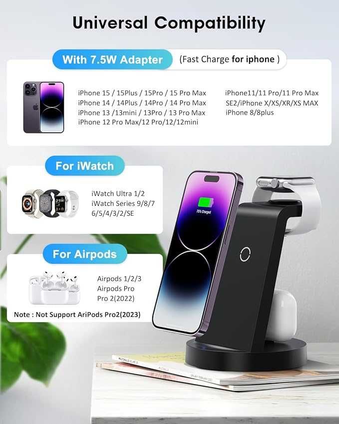 Bezprzewodowa ładowarka indukcyjna 3w1 do Apple iwatch iphone airpods