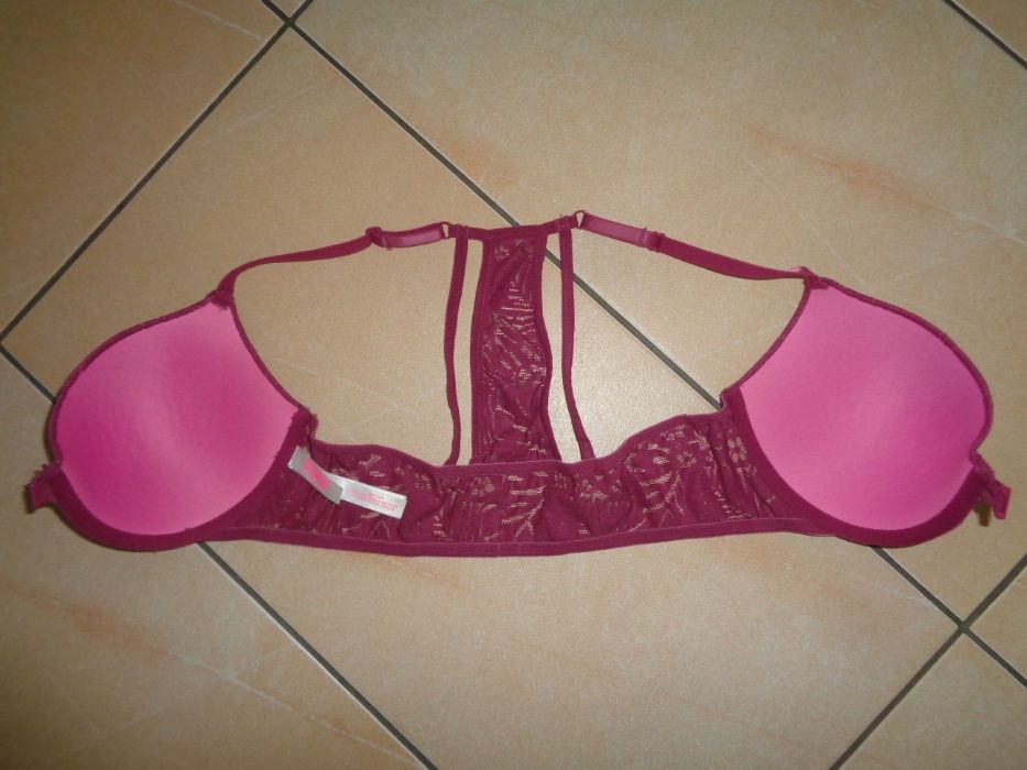 Victoria Secret PINK oryg. zapinany z przodu koronka bokserka 34C 75D