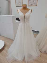 wyprzedaż nowa suknia ślubna z koronką różne modele r. 40
