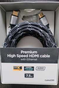 Kabel HDMI 4K High speed z Ethernetem 7.5 m.Powystawowy