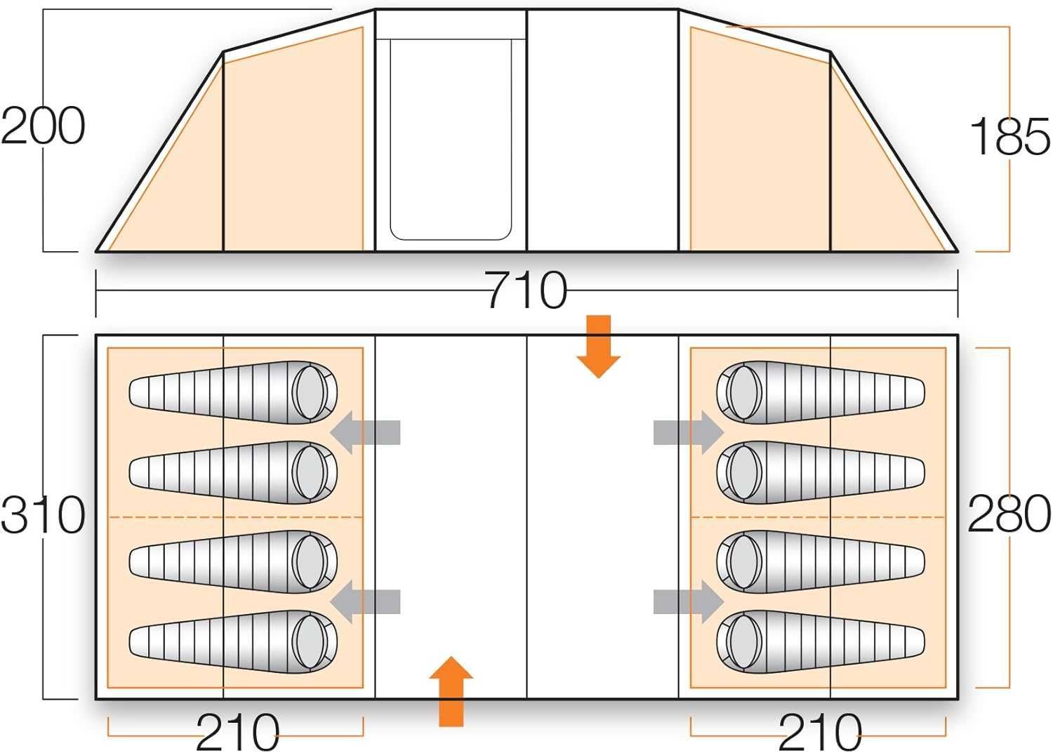 Tenda campismo Vango Odyssey 800 Tent, Quartos para 8x adultos + sala