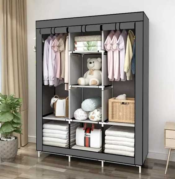 Тканинна шафа storage wardrobe складана сіра на 3 секції для одягу