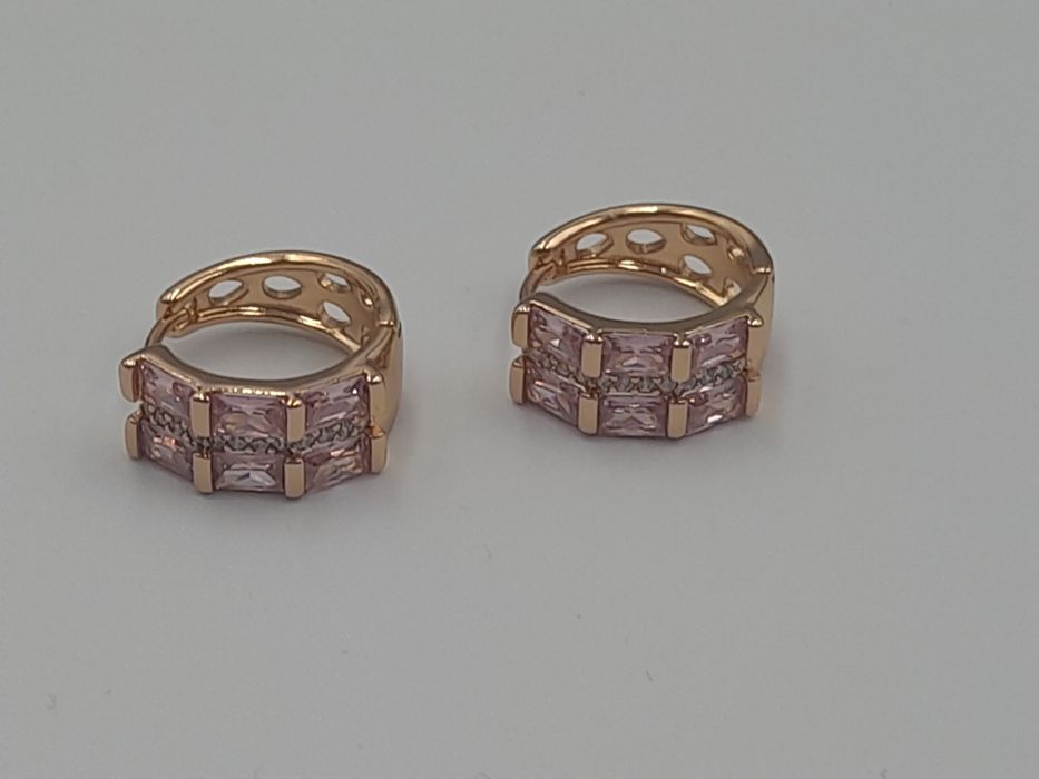 Kolczyki pozłacane Xuping różowe cyrkonie