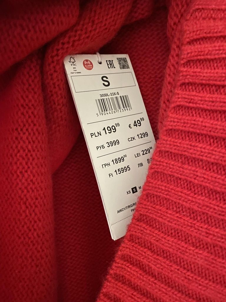 Reserved czerwony męski wełniany sweter z golfem golf ciepły na zimę S