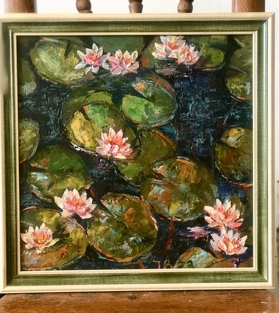 Картина маслом Кувшинки Подсолнухи Водяные лилии Квіти НатюрмортПейзаж
