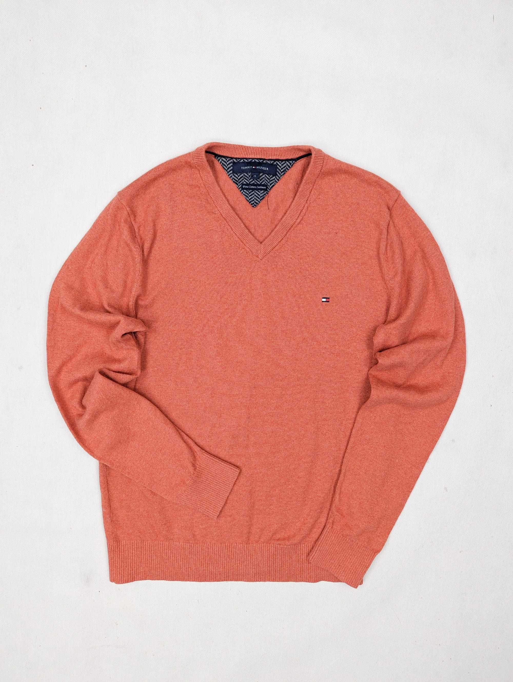 Tommy Hilfiger pomarańczowy sweter z kaszmirem M logo