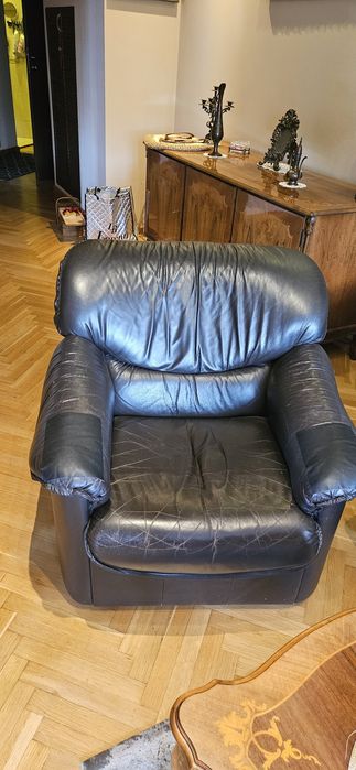 Kompkomplet skórzany, ciemny brąz