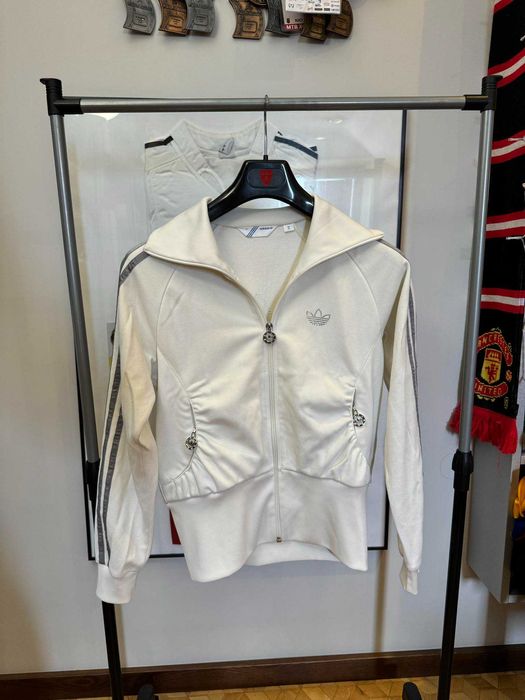 bluza damska Vintage Adidas Women Sweatshirt White Silver Rhinestone L