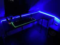 Biurko narożne gamingowe loft czarne podświetlane led RGB