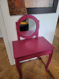 Solidna toaletka drewniana dziewczęca z lustrem róż biurko stolik