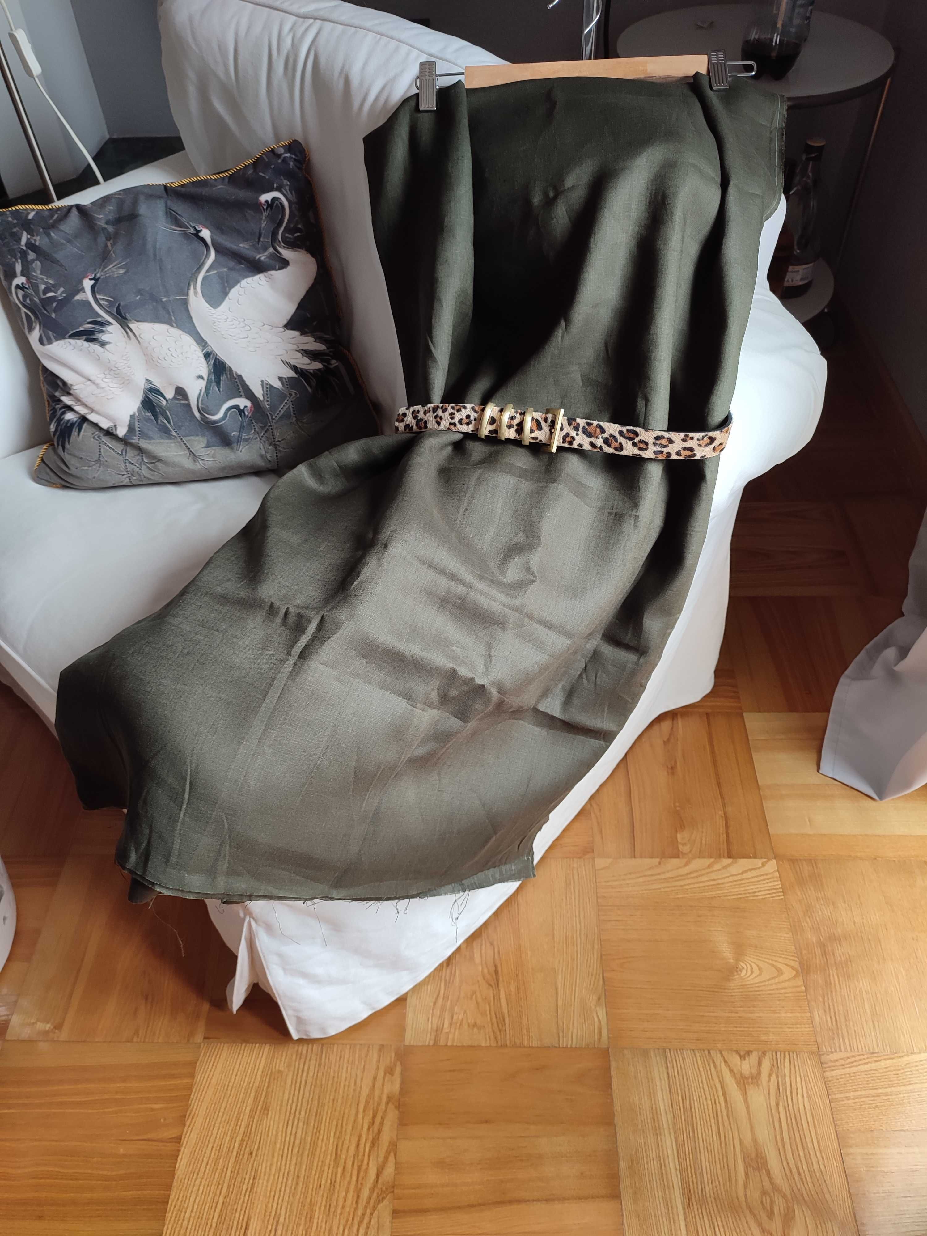 Kupon tkaniny włoskiej 100 % lnianej khaki 180x140.