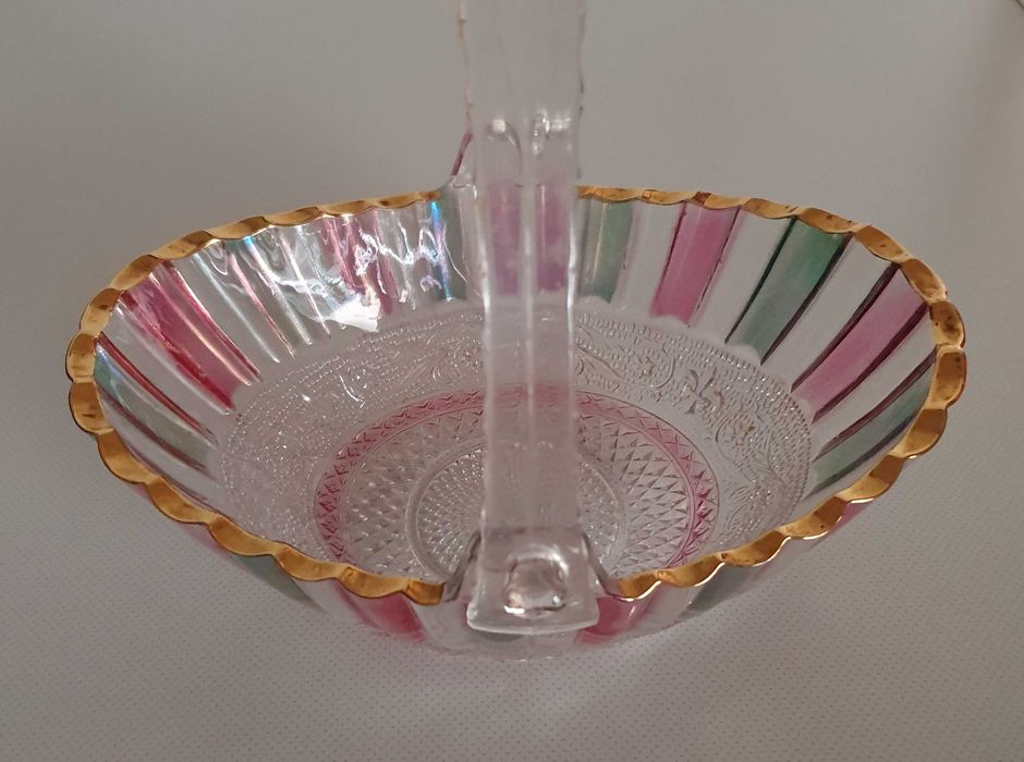 Fantástica Fruteira / Cesto, com vitral pintado à mão - Anos 50/60