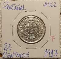 Portugal - moeda em prata de 20 centavos de 1913