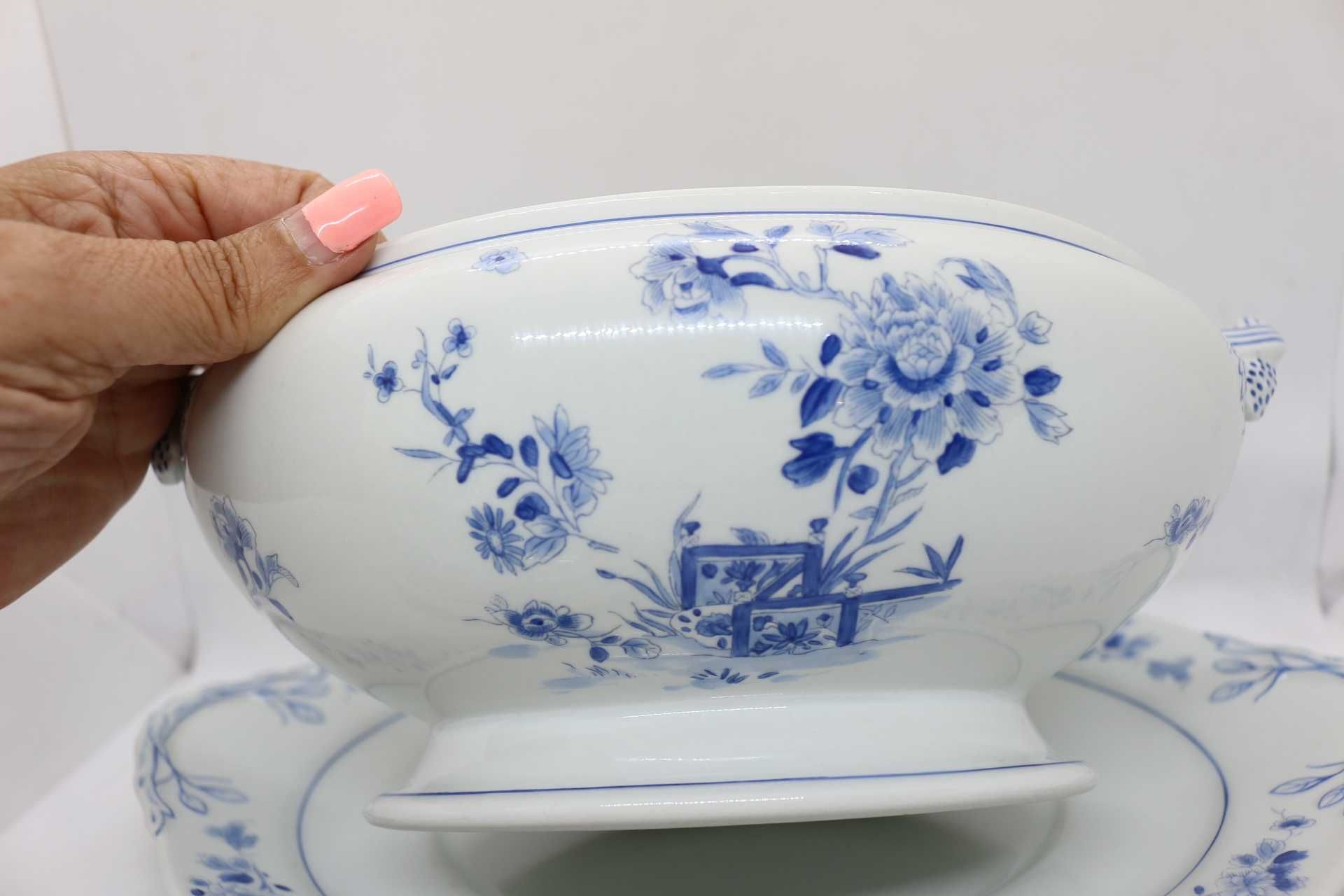 Terrina Média com Travessa Vista Alegre Decoração Imari Azul 1947