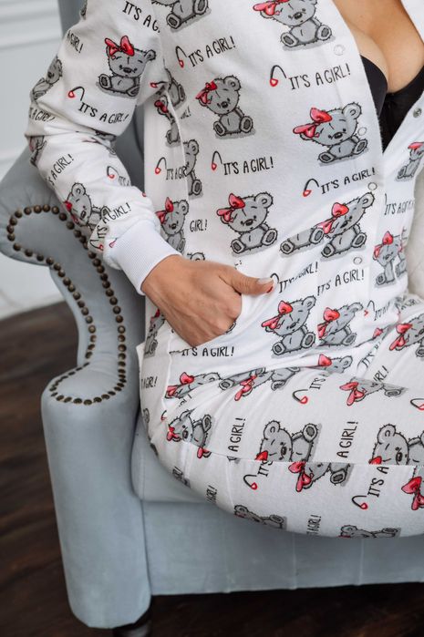 Жіноча фланелева піжама-комбінезон з кишенею на попі SweetJama