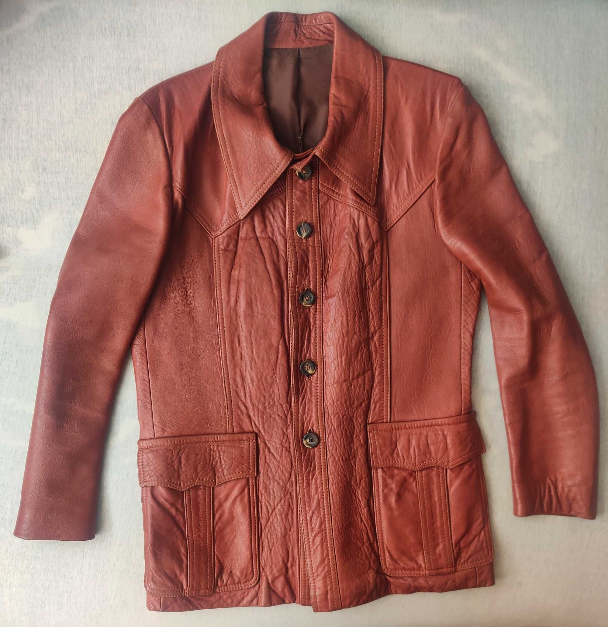Klasyczna kurtka męska skórzana M retro vintage skóra naturalna brąz