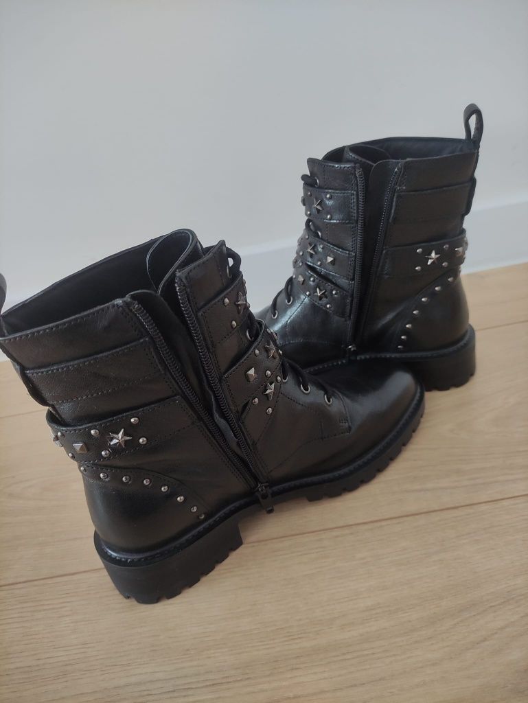 Bata Skórzane Botki Damskie 37 Czarne Nowe