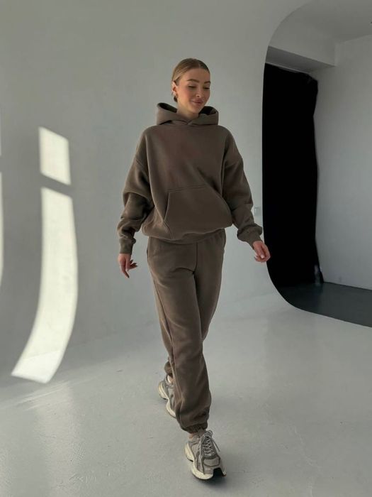 Спортивний костюм на флісі жіночий Мокко Шоколад S,M,L на зиму