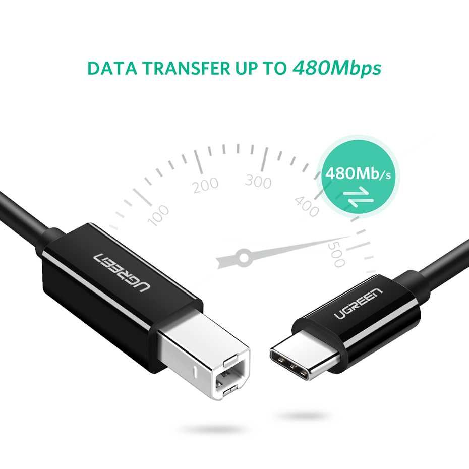 Кабель для принтера сканера факса МФУ Type-C на USB-B 2.0 UGREEN 1м