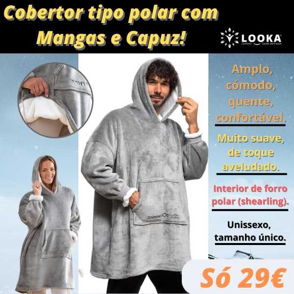 Cobertor tipo polar com Mangas e Capuz