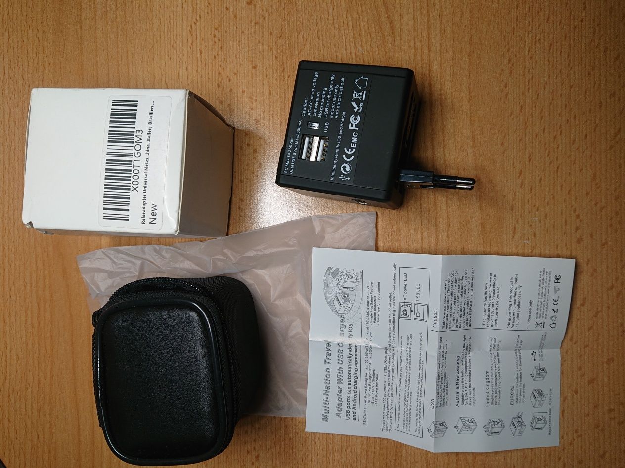 Adapter podróżny przejściówka UK USA EUROPA USB wielofunkcyjny Etui