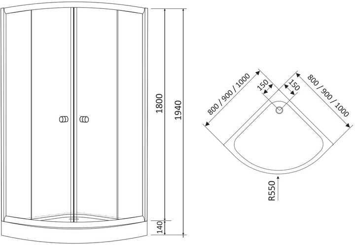 Душова кабіна з дрібним піддоном RJ TULIP 80x80х194 см (80RZ081)