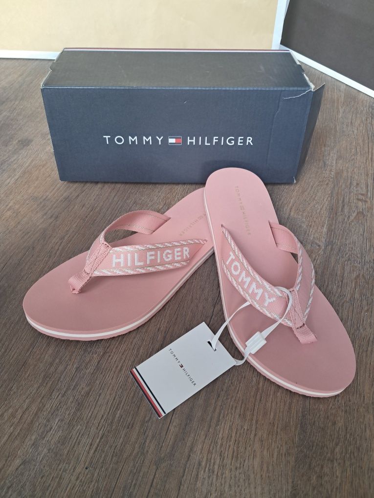 Tommy Hilfiger japonki klapki klapeczki różowe 37 webbing sandal lekki