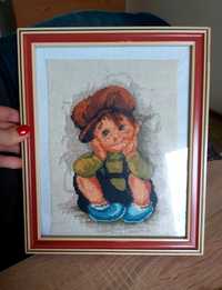 Obrazek obraz na szydełku rysunek chłopiec handmade 23x28 cm