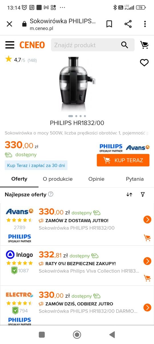 Sokowirówka Philips hr1832/00 500w