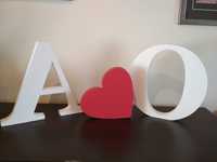 Litery ze styroduru "A", "O" i serce (ślub/wesele) wysokość 29 cm