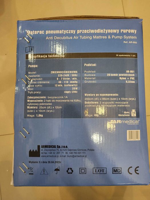 Materac przeciwodleżynowy rurowy - stan idealny, ARmedical