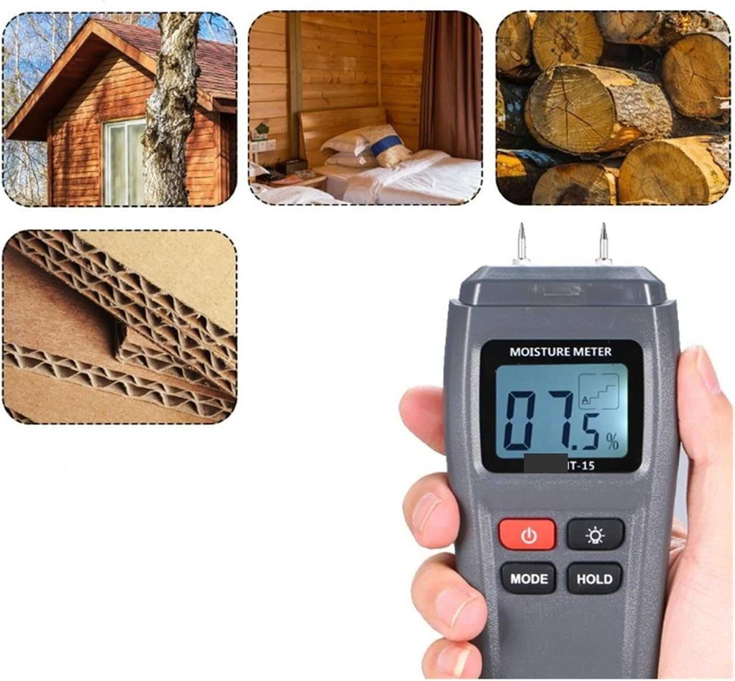 Medidor de Humidade Digital MT15 para Madeira LCD com Luz *NOVO*
