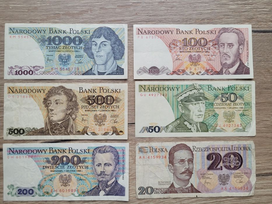 Zestaw banknotów z PRL 20-1000 zł oryginalne