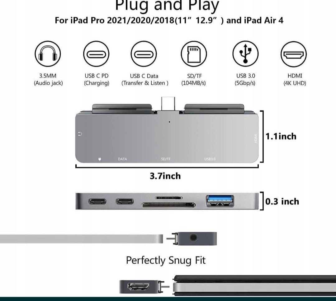 IPAD Pro HUB 7w1 typ USB C, HDMI Usb3.0, PD, 3.5 mam Jack