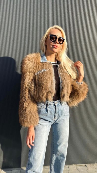 Kurtka jeans z futrem naturalnym/ R M/lis/