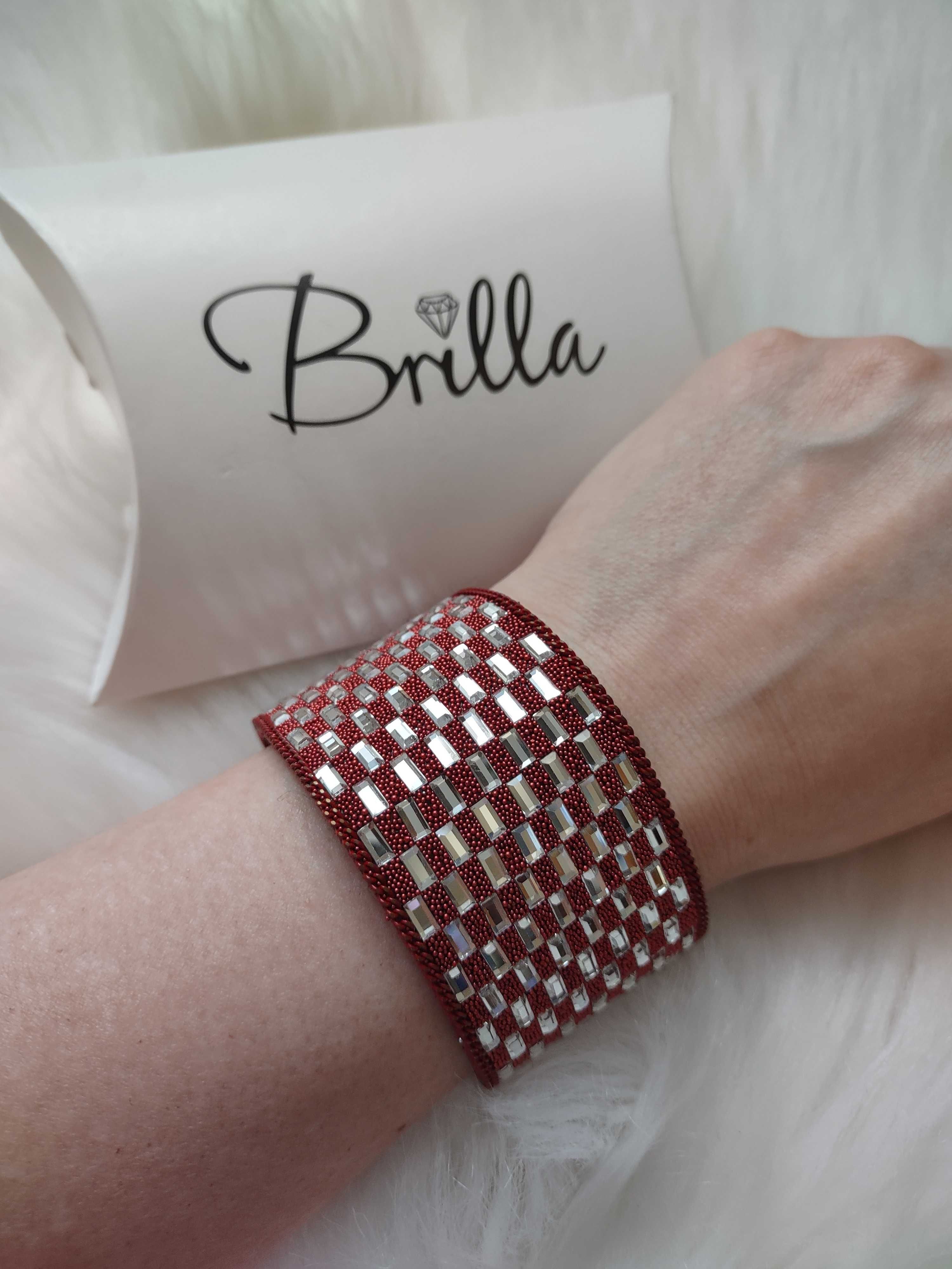 Czerwona szeroka bransoleta z kryształkami Brilla luxury