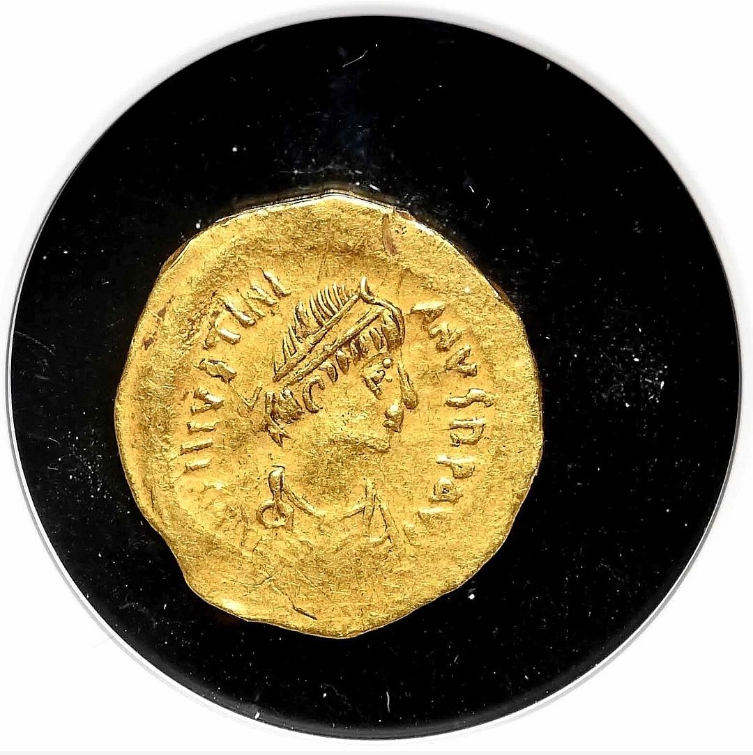 Złota moneta Tremissis Justinian I - grading NGC