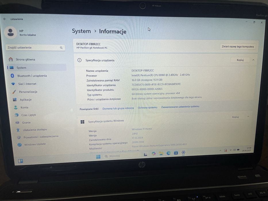 Laptop HP Pavilion G6 Windows 11