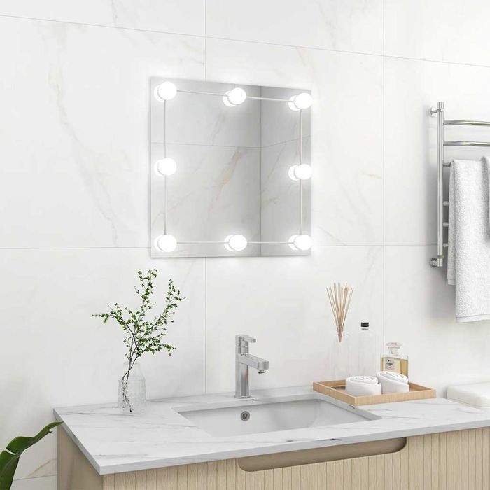 vidaXL Lustro ścienne z lampkami LED, kwadratowe, szklane