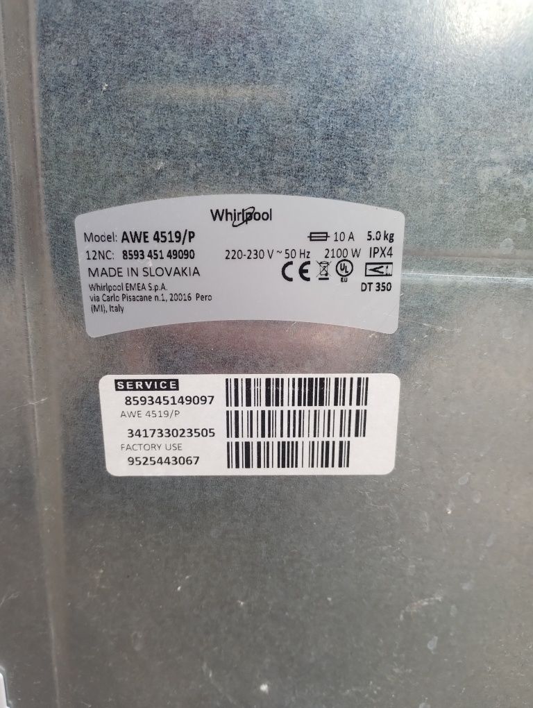 Pralka Whirlpool Awe 4519/P na części