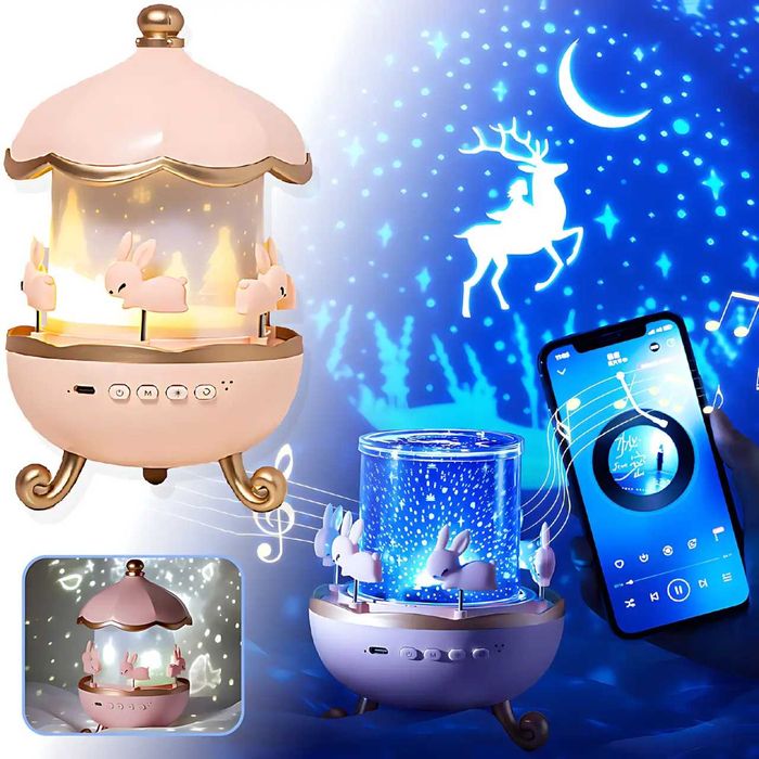 Светильник LED  "Карусель зайчиков" с музыкой, слайдами, Bluetooth