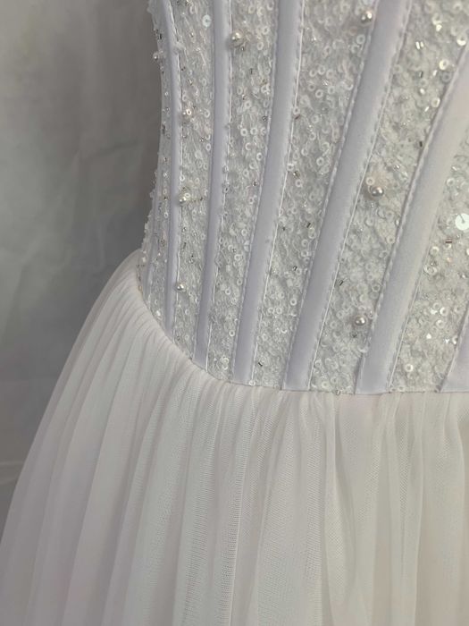 Nowa suknia ślubna 38 M Princessa biała srebrna gorset glamour tren