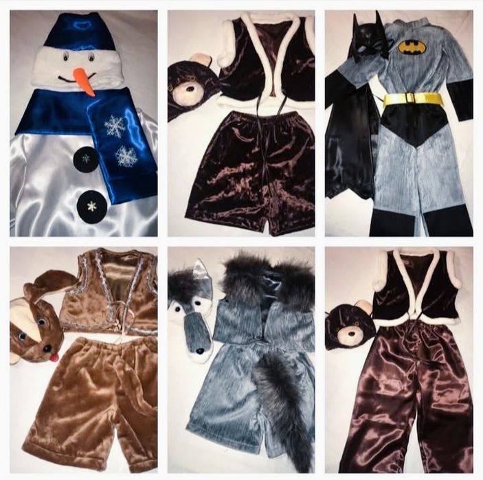 На прокат :кіт у чоботях,ковбой,вовк,сніговик,собачка,курчятко,пінгвін