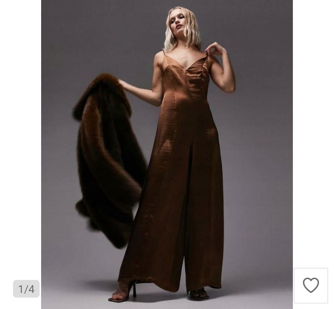 OKAZJA Top shop piękny satynowy kombinezon wieczorowy set s 36 m 38