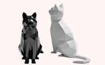Figura Gato Sentado Low Poly 3D - Decoração Moderna
